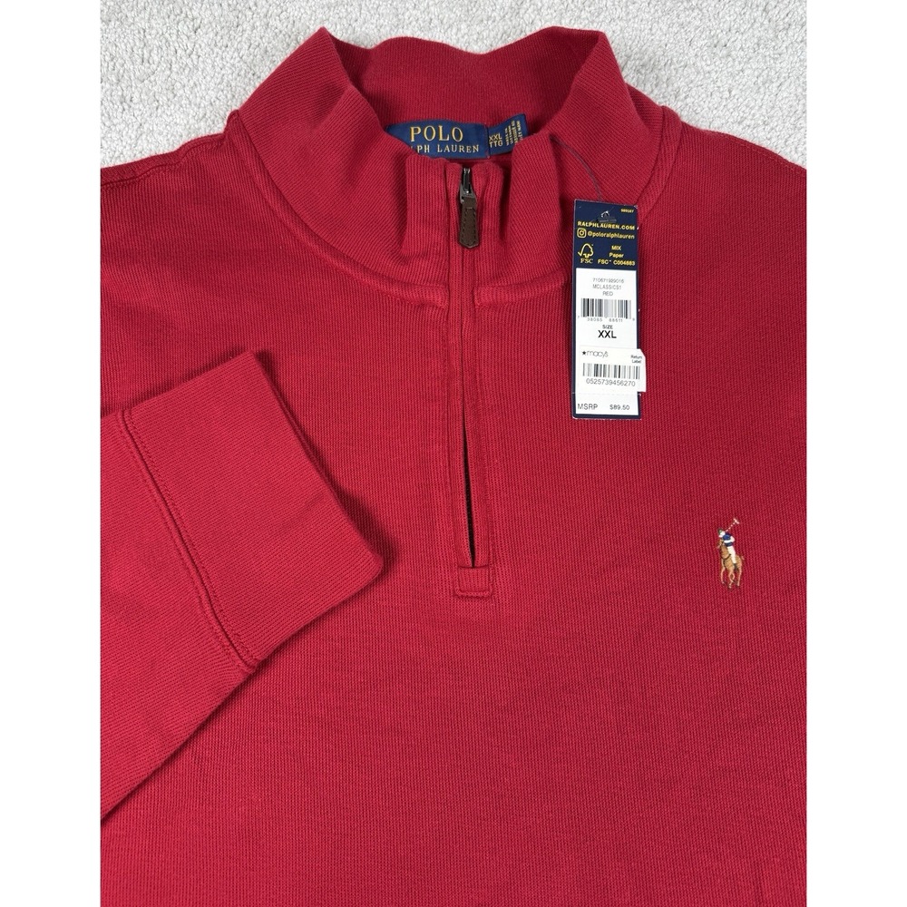 Polo Ralph Lauren Estate Rib Cotton Quarter Zip Pullover Adult 2XL Red Mens XXL